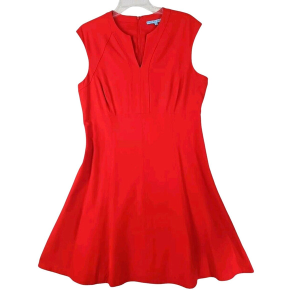 Antonio Melani ~Woman Size 12~ Coral Red Sleeveless Classic Sheath Dress V-Neck. - Picture 1 of 11